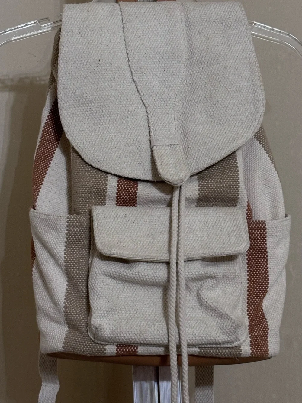 Universal Thread Canvas Stripe Drawstring Backpack - Neutral Stripe
